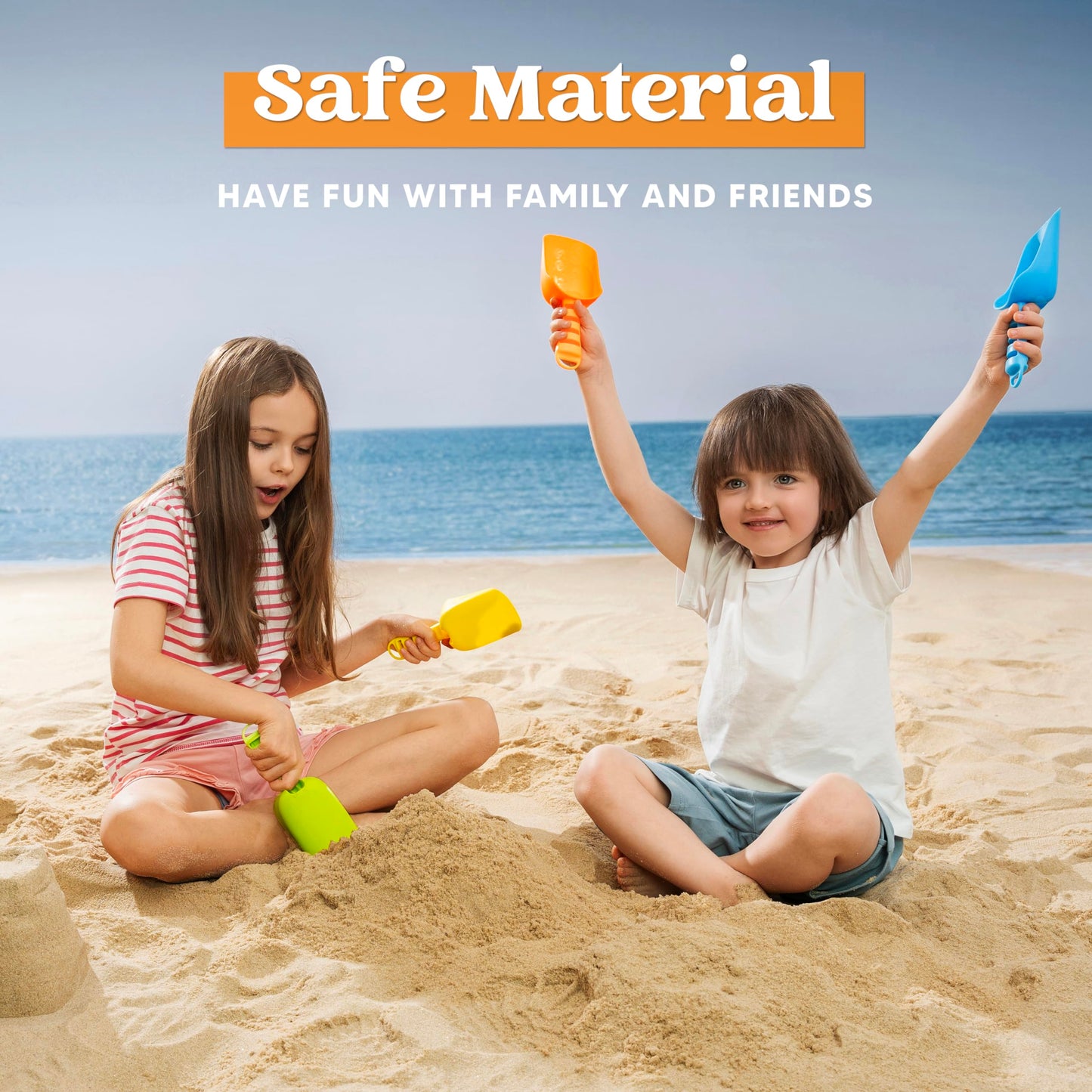 Sloosh Beach Sand Shovels for Kids - 4 Packs Shovels Colorful Scoops Travel Sand Toys for Toddlers Kids Outdoor Digging Play, Heavy Duty Plastic