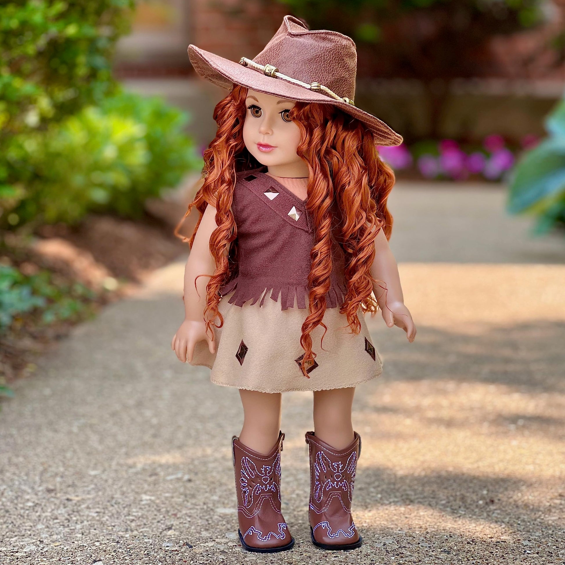 Cowgirl - 4 Piece 18 inch Doll Outfit - Cowgirl Hat, Skirt, Top and Cowgirl Boots - (Doll Not Included)