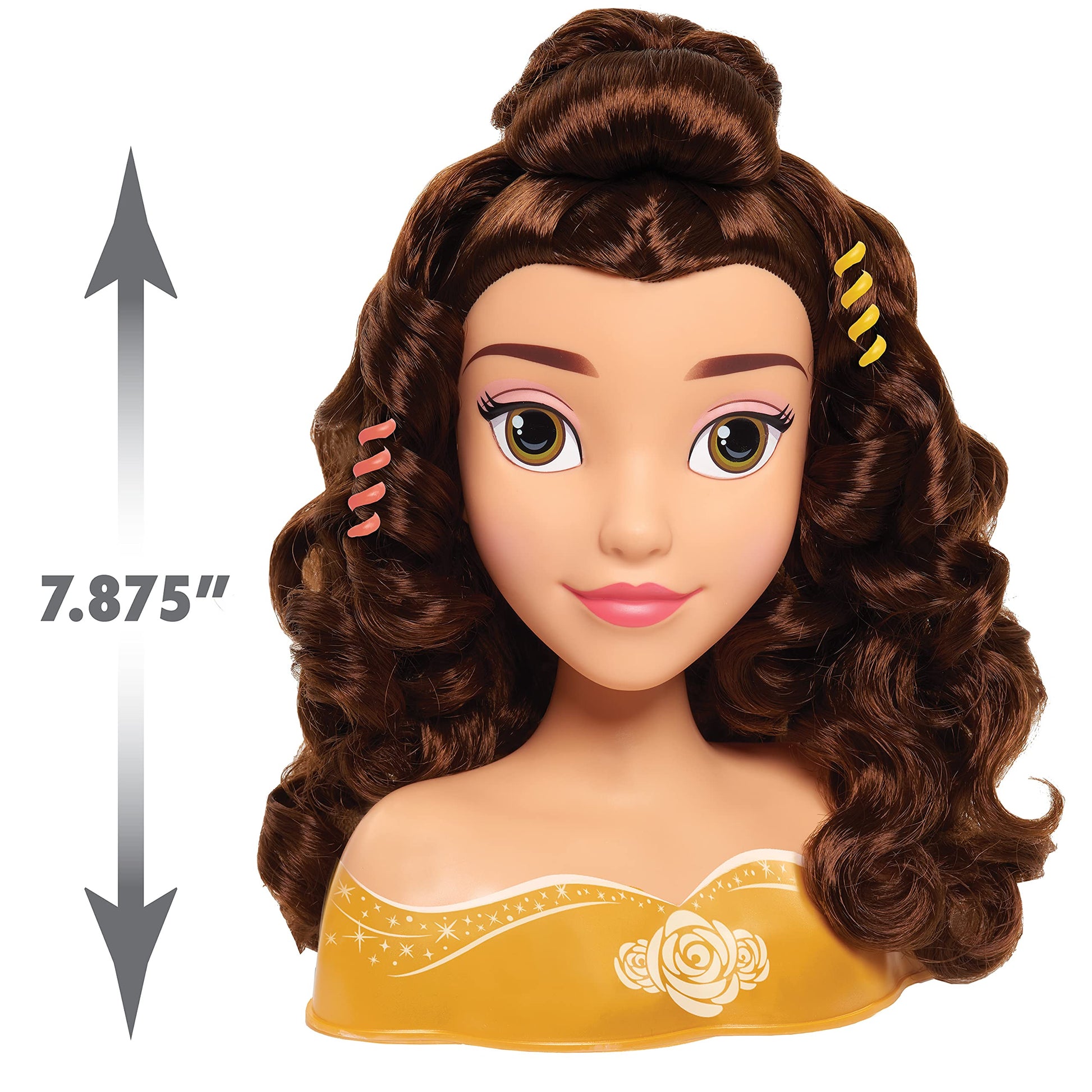 Disney Princess Belle Styling Head, Brown Hair, 10 Piece Pretend Play Set, Beauty and the Beast, Officially Licensed Kids Toys for Ages 3 Up by Just