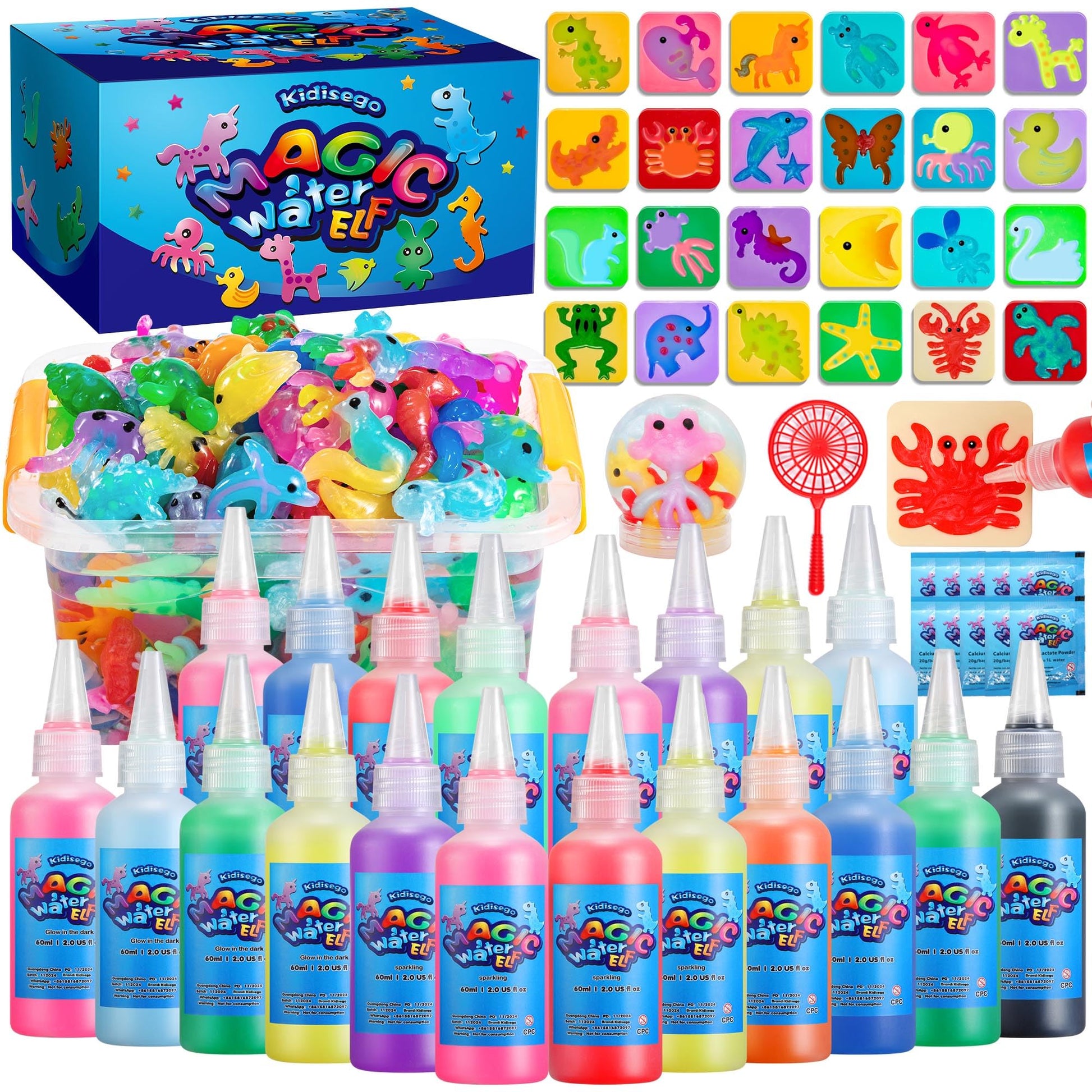 Kidisego Aqua Fairy Water Gel Kit for Kids, Magic Water Elf Toy Kit with 20 Colors Magic Gel, Aqua Fairy kit with 24 Shape Molds, Crate Your Own Magic