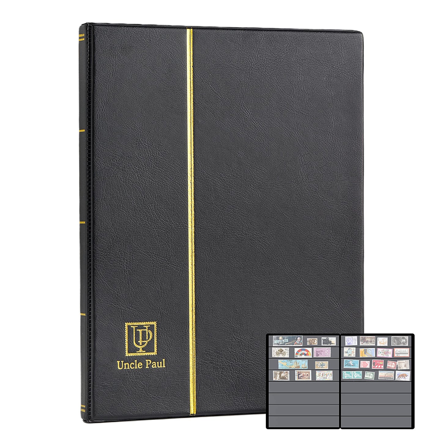 Stamp Albums 160 Pockets - Stockbooks with 30x197mm Sleeves, 10 Double Sided Black Page with Leatherette Padded Black Cover, Collection Storage Folder