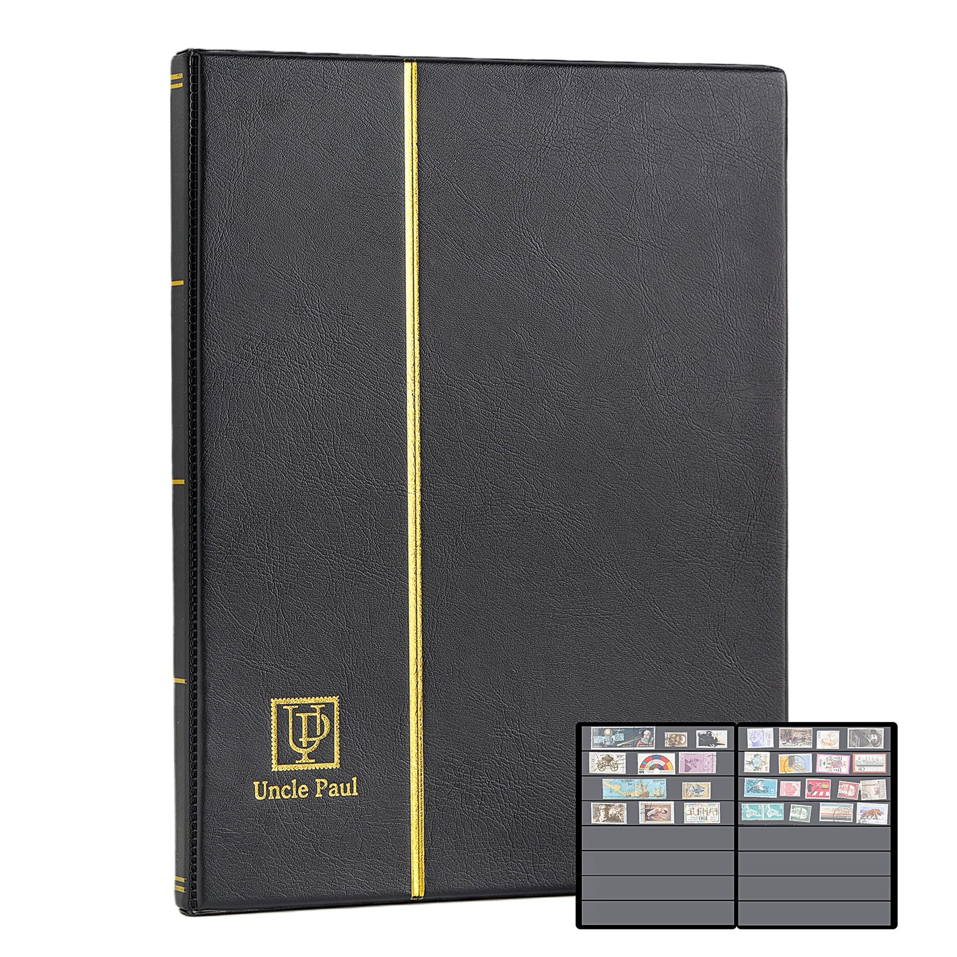 Stamp Albums 160 Pockets - Stockbooks with 30x197mm Sleeves, 10 Double Sided Black Page with Leatherette Padded Black Cover, Collection Storage Folder