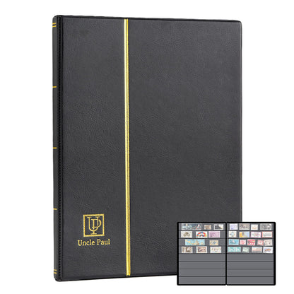 Stamp Albums 160 Pockets - Stockbooks with 30x197mm Sleeves, 10 Double Sided Black Page with Leatherette Padded Black Cover, Collection Storage Folder