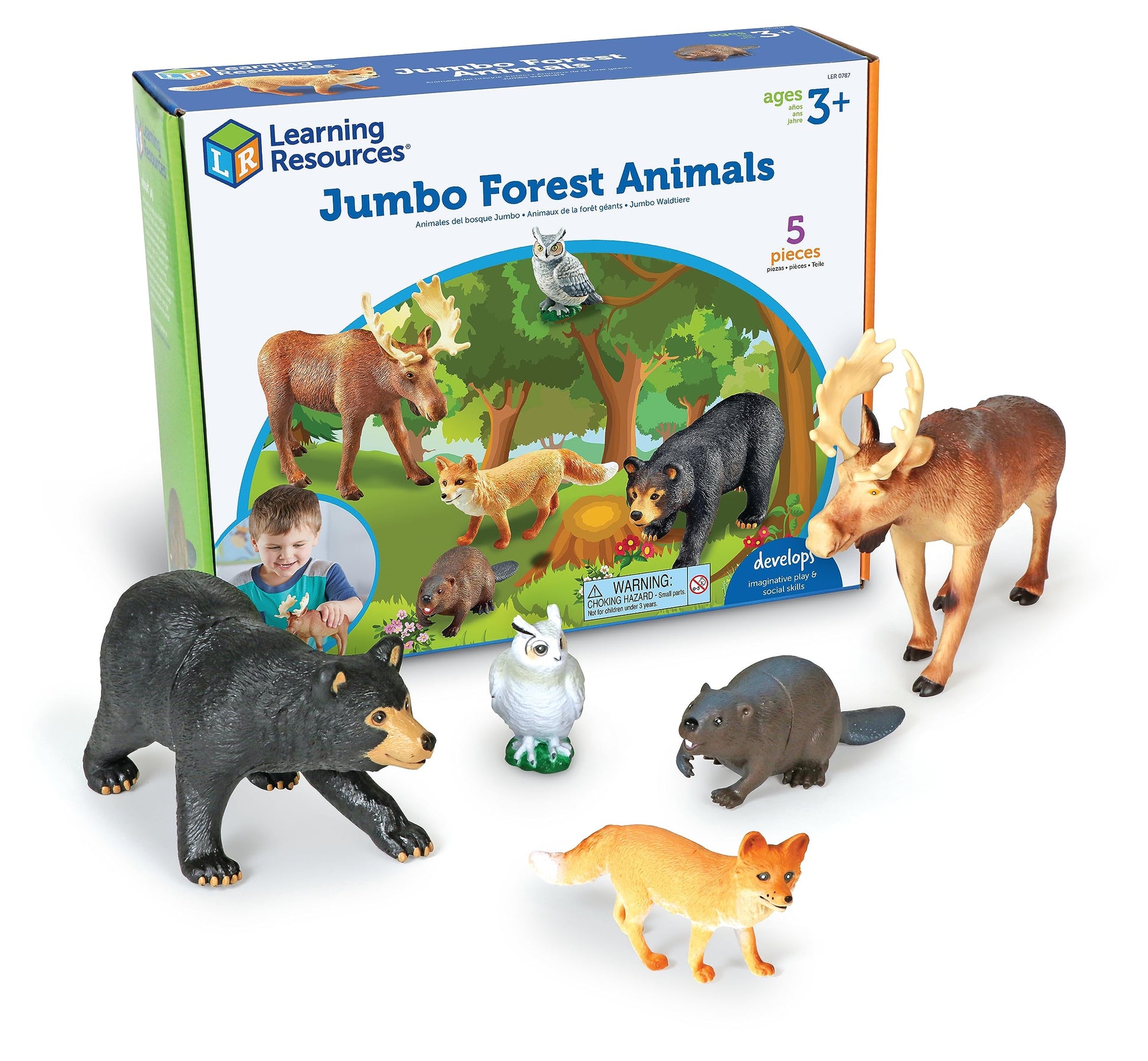 Learning Resources Jumbo Forest Animals - Fine Motor Skills for Children , School Figurines for Kids, Montessori Toddler, Imaginative Play , Party