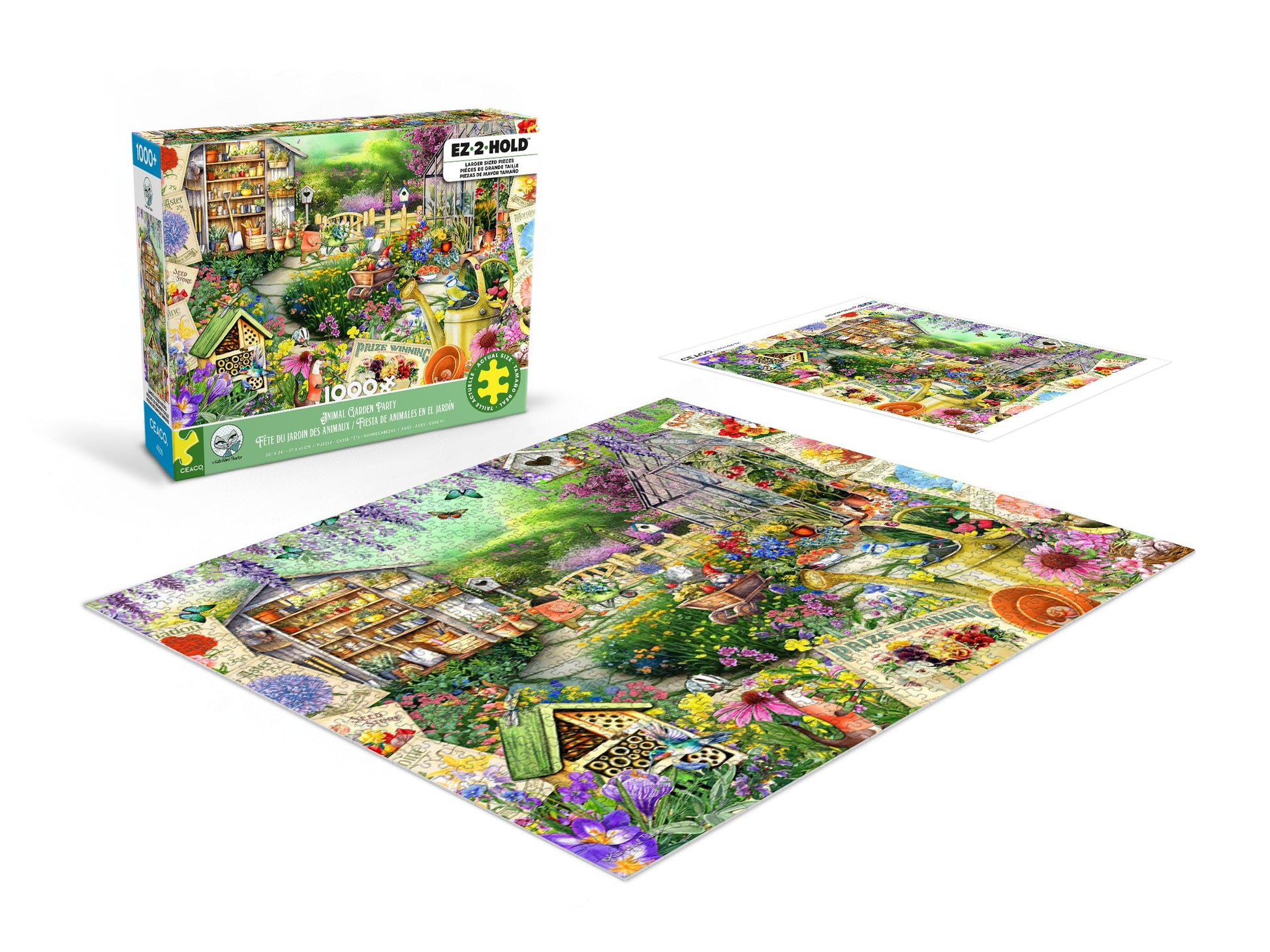 Ceaco - EZ2Hold - Kate Ward Thacker - Animal Garden Party - 1000 Piece Jigsaw Puzzle for Adults - Challenging Puzzle Perfect for Game Nights