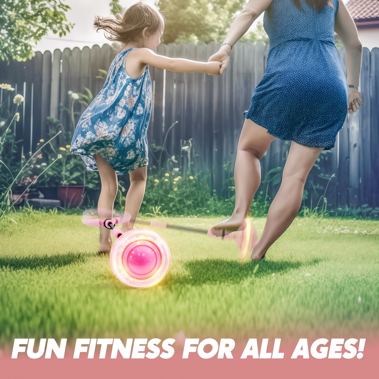 JOYIN Pink Ankle Skip Ball with Flashing Lights, Toy for Kids Indoor & Outdoor, Flashing Swing Ball Foldable Sports Toy, Birthday Gifts for Kids 3 4 5