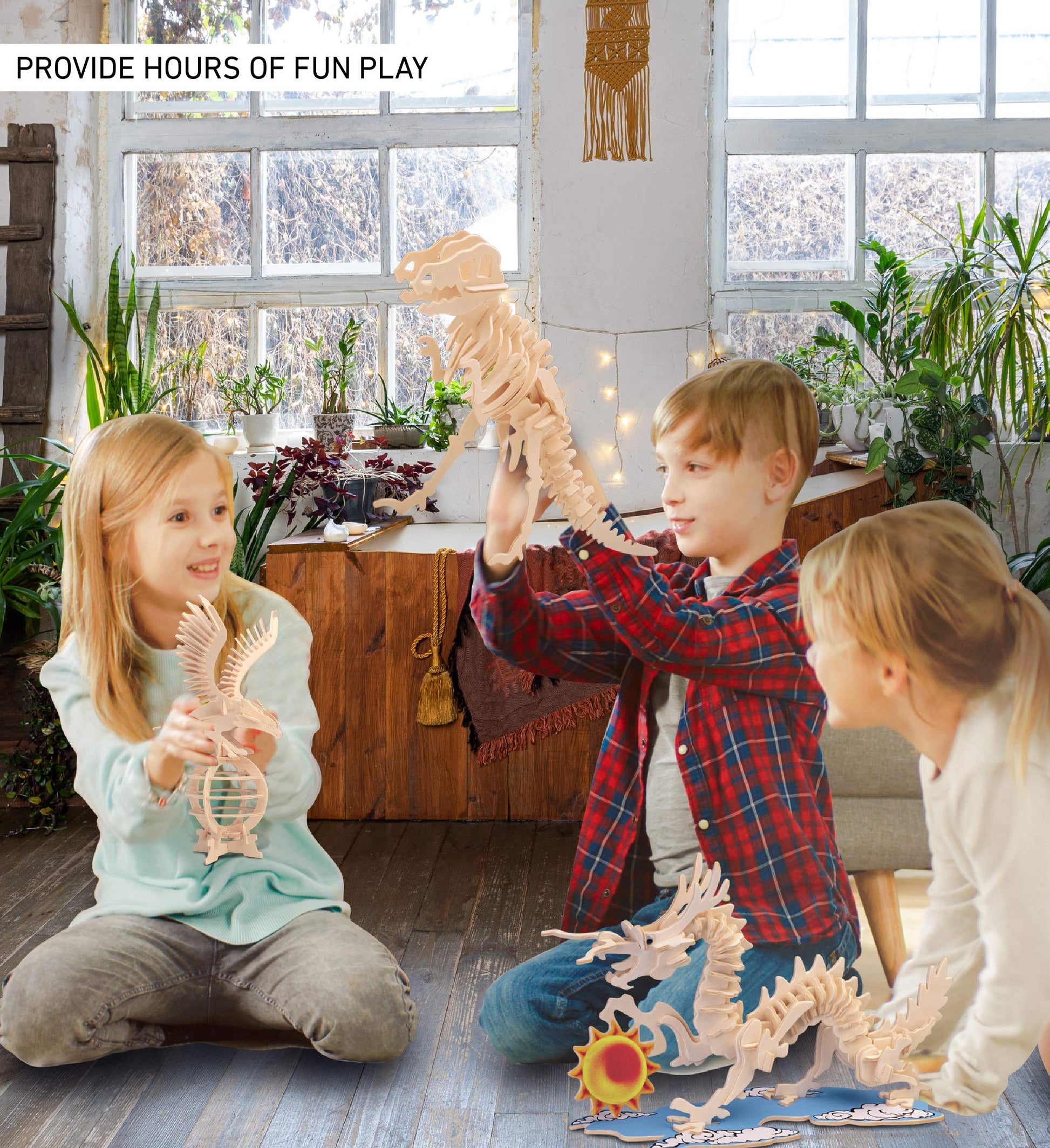 Puzzled 3D Puzzle Dragon Wood Craft Construction Model Kit, Fun Unique & Educational DIY Wooden Toy Assemble Model Unfinished Crafting Hobby Puzzle