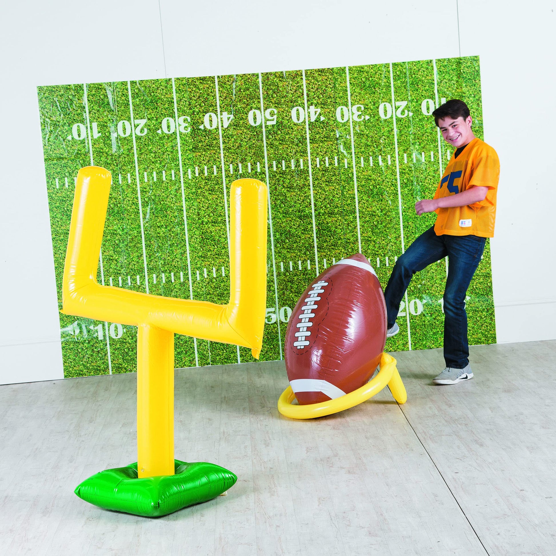 Fun Express 45 inch Inflatable Football and Tee Set, Inflate for Game Day Party Decorations, Sports Theme Photo Props - VBS Vacation Bible School