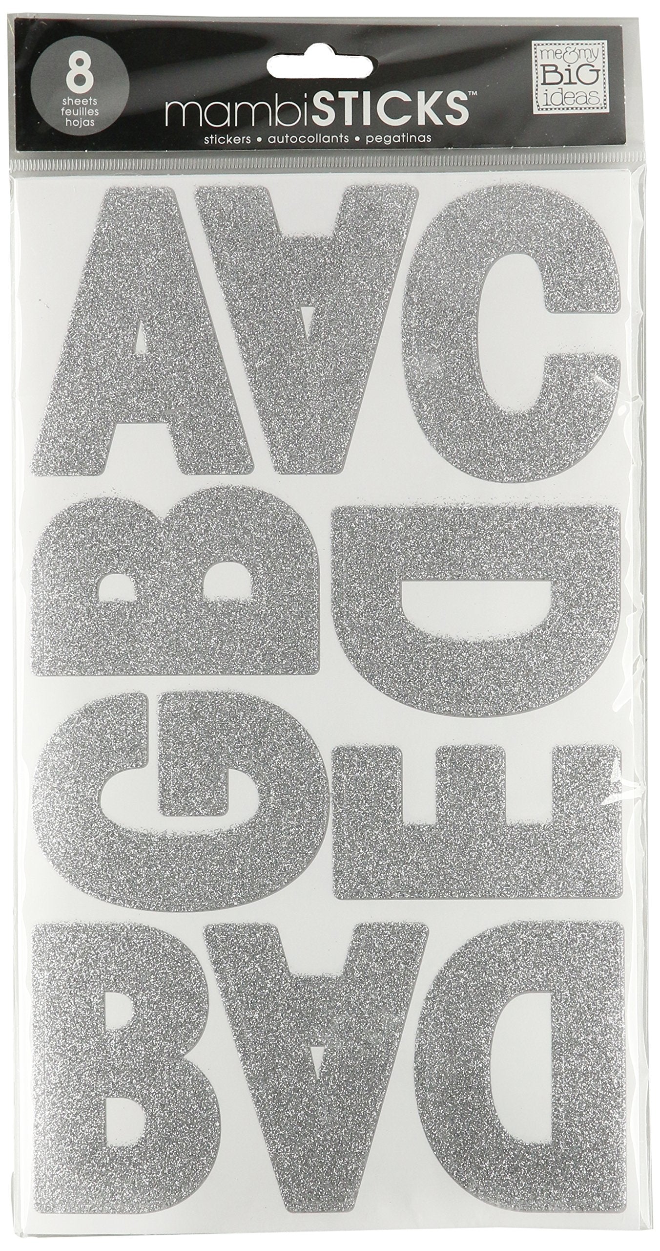 me & my BIG ideas mambiSTICKS Themed Stickers, Upper Case Alphabet and Numbers, Silver Glitter