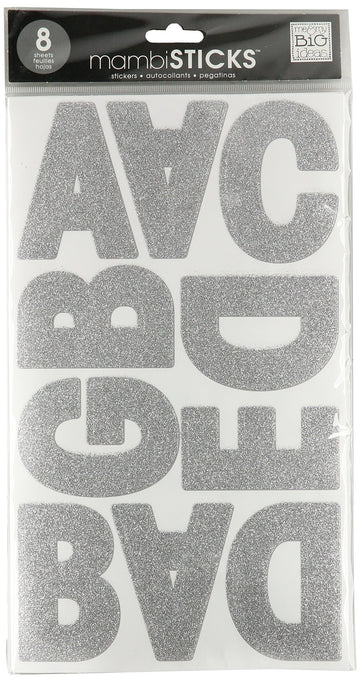 me & my BIG ideas mambiSTICKS Themed Stickers, Upper Case Alphabet and Numbers, Silver Glitter