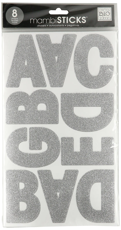 me & my BIG ideas mambiSTICKS Themed Stickers, Upper Case Alphabet and Numbers, Silver Glitter