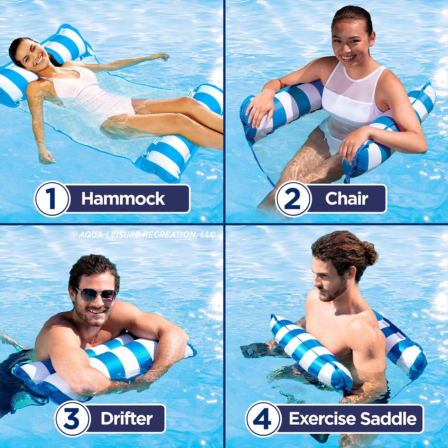 Aqua 4-in-1 Monterey Hammock Pool Float & Water Hammock, Multi-Purpose, Inflatable Pool Floats for Adults, Patented Thick, Non-Stick PVC Material, One