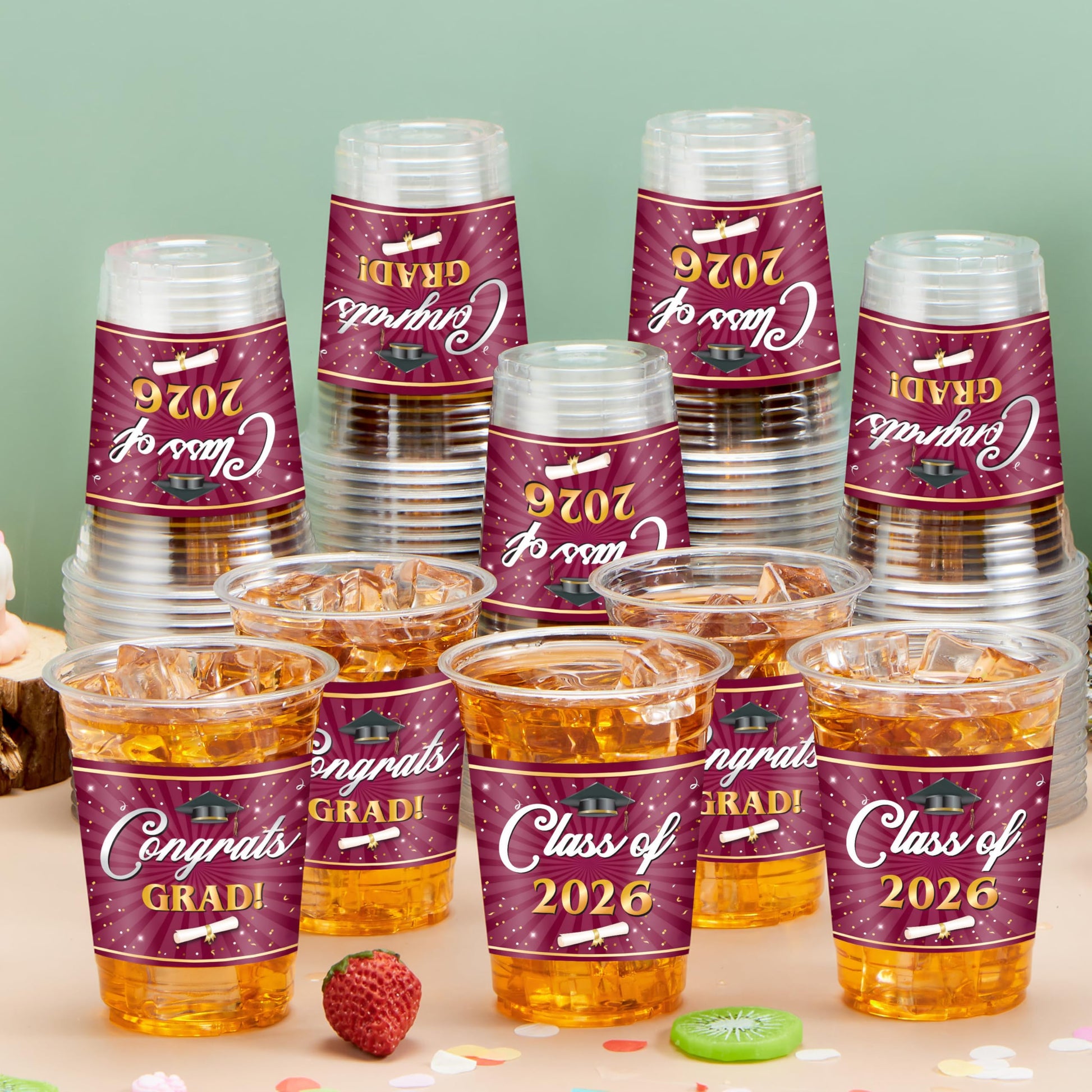 JOYIN 100 Pcs 16oz Graduation Party Plastic Cups (Maroon), Grad PET Cup Tableware Bulk for Class of 2026 Graduates, Disposable Cups for 2026 High
