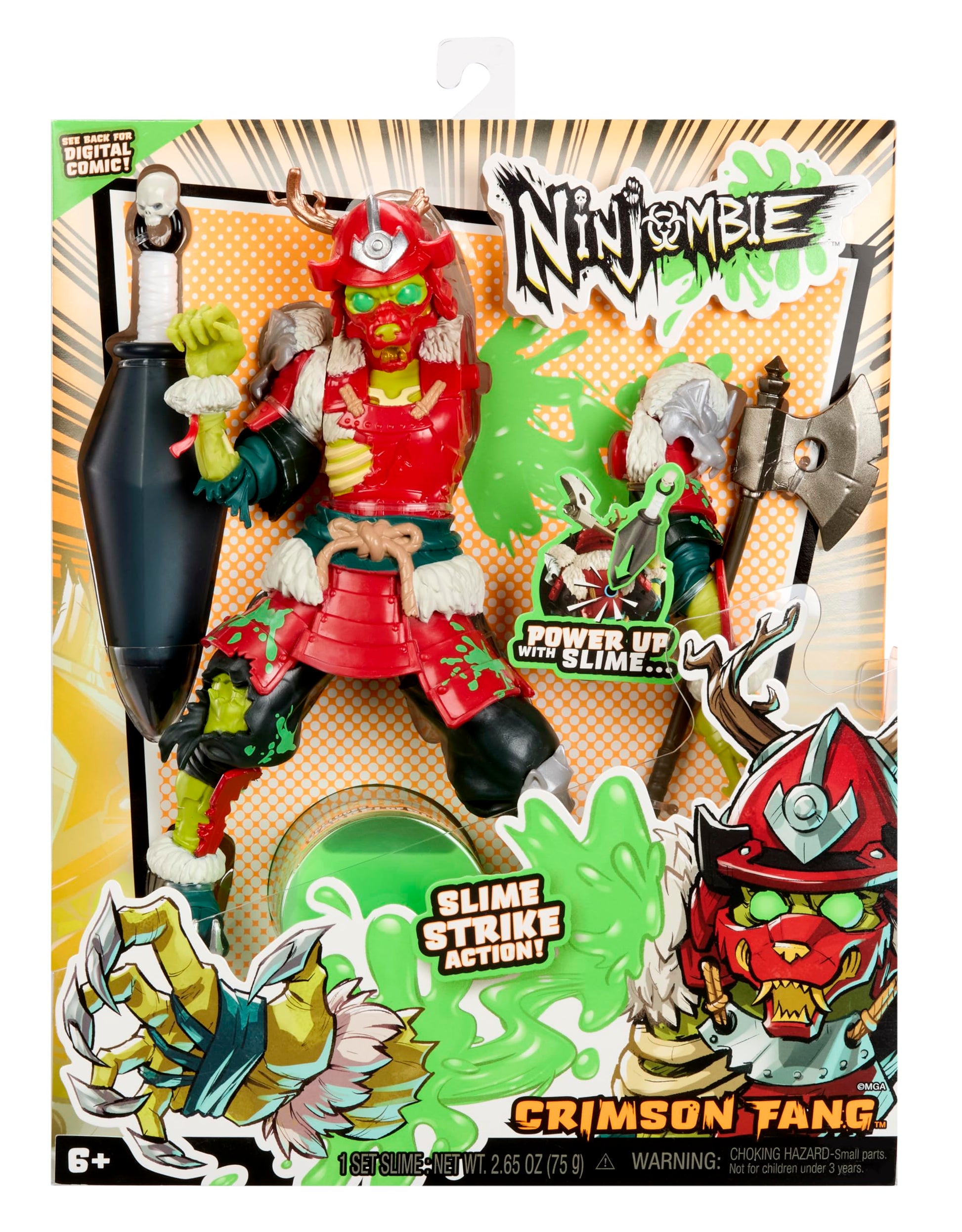 Ninjombie Action Figure - Crimson Fang, Boys Action Ninja Zombie Slime Monster Action Figure, Ages 6+