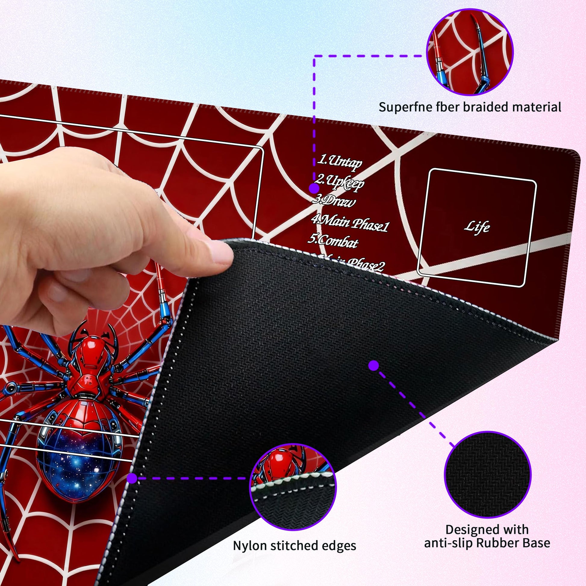 Extalas MTG Playmat with Storage Tube & 7-Dice Set - Waterproof TCG Playmat with Stitched Edges, Non-Slip Rubber Card Game Mat (24"x14") (playmat