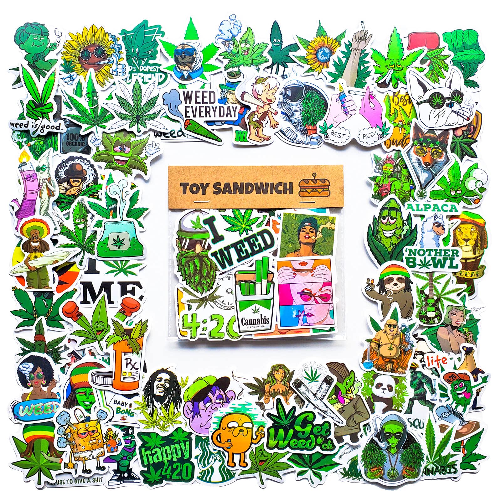 90 pcs Smoking Green Sticker Pack - Use as Cannabis Weed Leaf Stickers, Trippy Stoner Stickers, Marijuana 420 Theme Decors on Bong, Skateboard