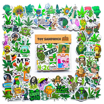 90 pcs Smoking Green Sticker Pack - Use as Cannabis Weed Leaf Stickers, Trippy Stoner Stickers, Marijuana 420 Theme Decors on Bong, Skateboard