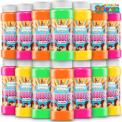 ArtCreativity Bubble Bottles with Wand - 24 Pack Bubbles for Kids Bulk Party Favors, Outdoor Summer Toys, Birthday Goodie Bag Fillers, Bulk Bubbles