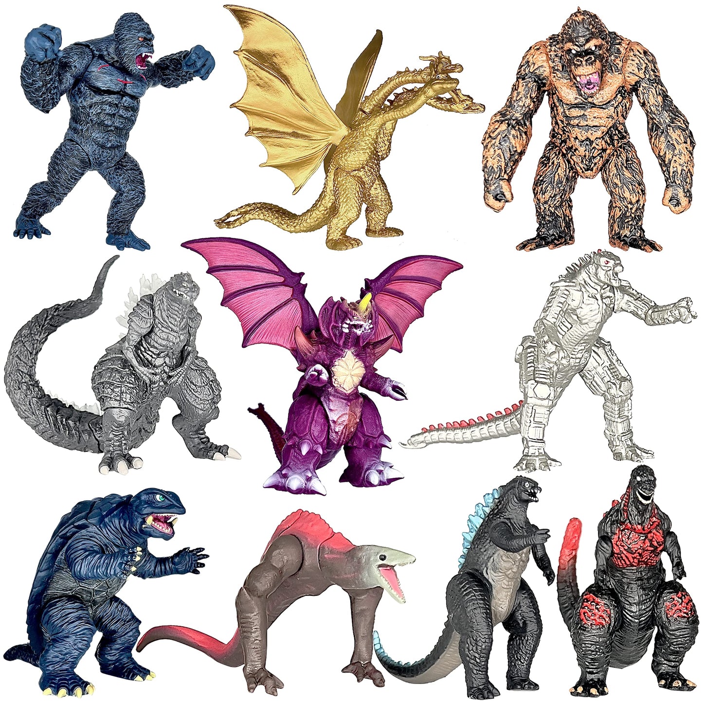 TwCare Exclusive Set of 10 Godzilla vs Kong Toys Movable Joint Action Figures, King of the Monster Dinosaur Shin Ultima Gamera Ghidorah Skull Crawler