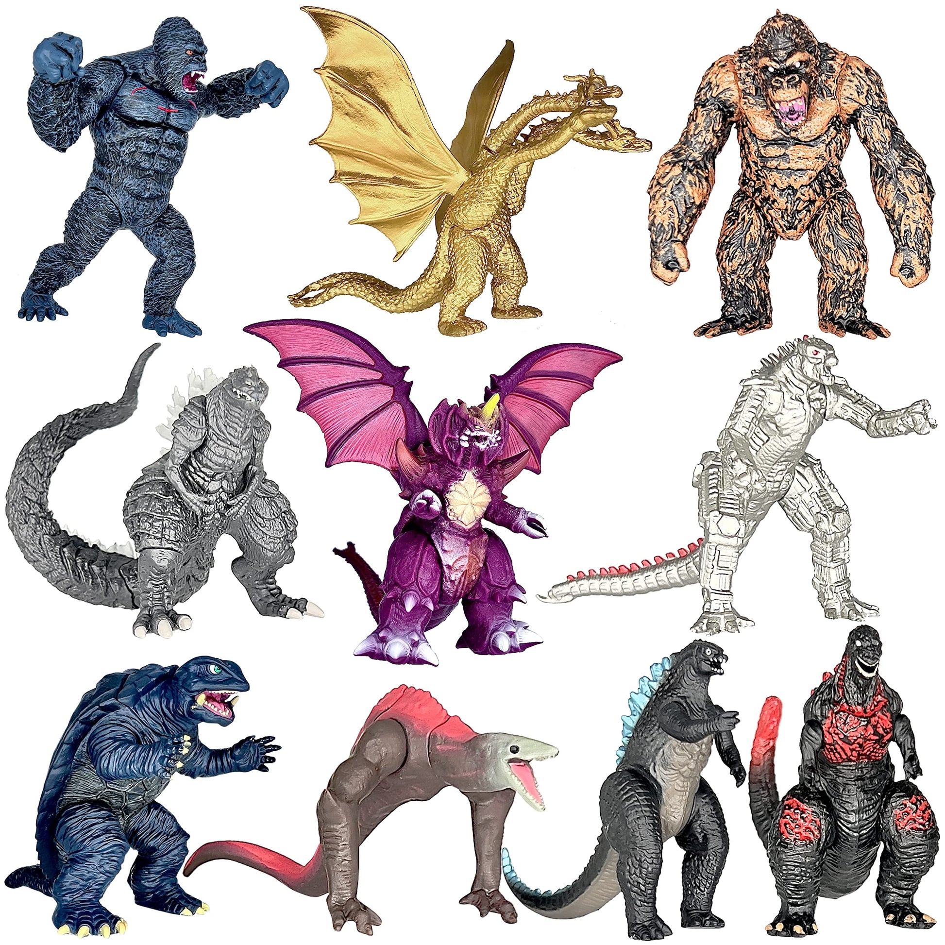 TwCare Exclusive Set of 10 Godzilla vs Kong Toys Movable Joint Action Figures, King of the Monster Dinosaur Shin Ultima Gamera Ghidorah Skull Crawler
