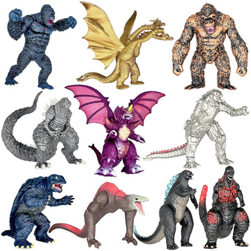 TwCare Exclusive Set of 10 Godzilla vs Kong Toys Movable Joint Action Figures, King of the Monster Dinosaur Shin Ultima Gamera Ghidorah Skull Crawler