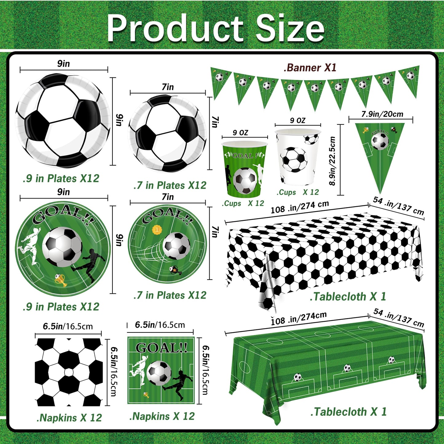 JQSSHXB Soccer Birthday Party Decorations Tableware Set Soccer Party Supplies Soccer Theme Party Decorations Paper Plates Napkins Cup Tablecloth