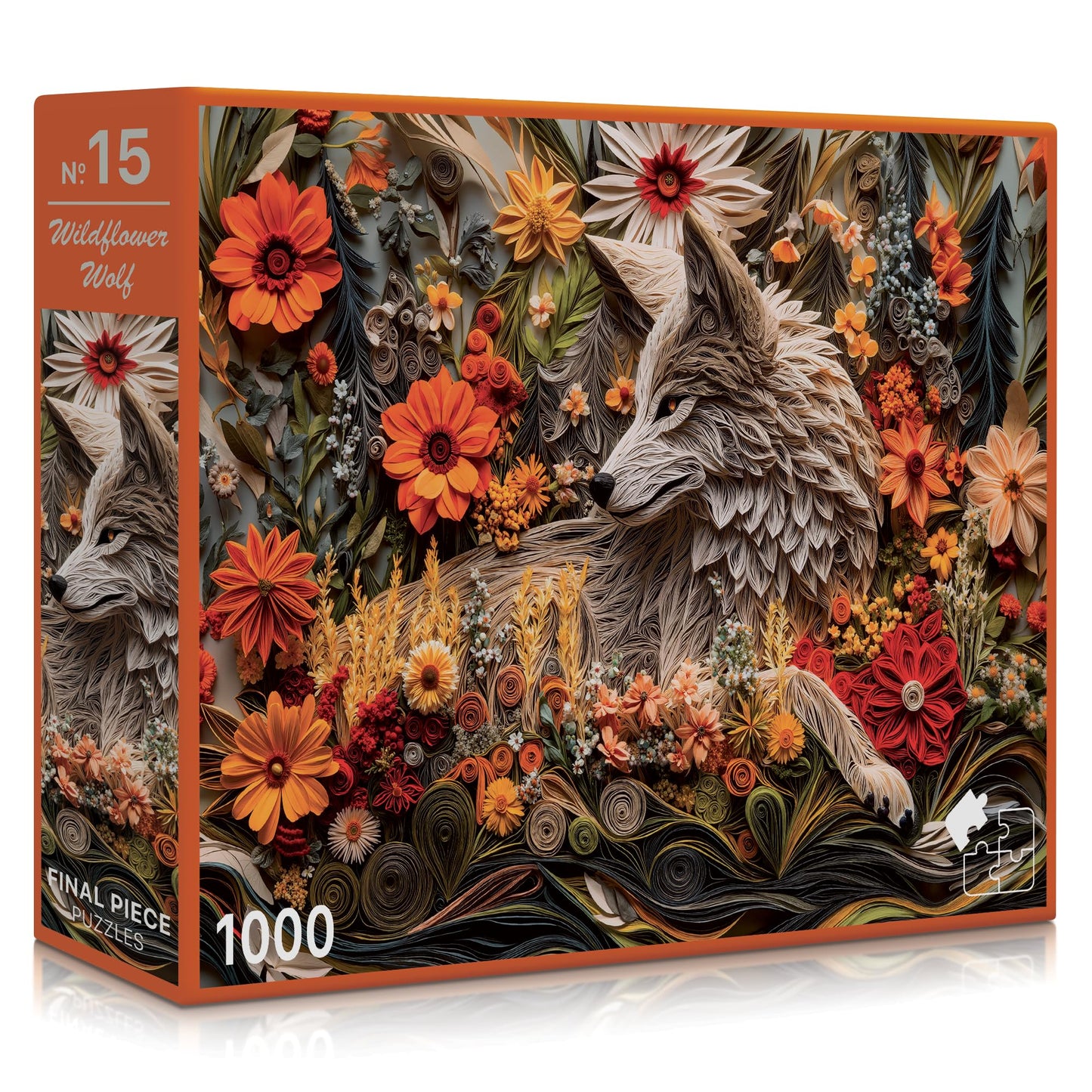 Wildflower Wolf (No. 15) - 1000 Piece Animal Jigsaw Puzzle for Adults | Printed in USA | Satin Low-Glare Finish | Random Ribbon Cut | Bonus Poster |