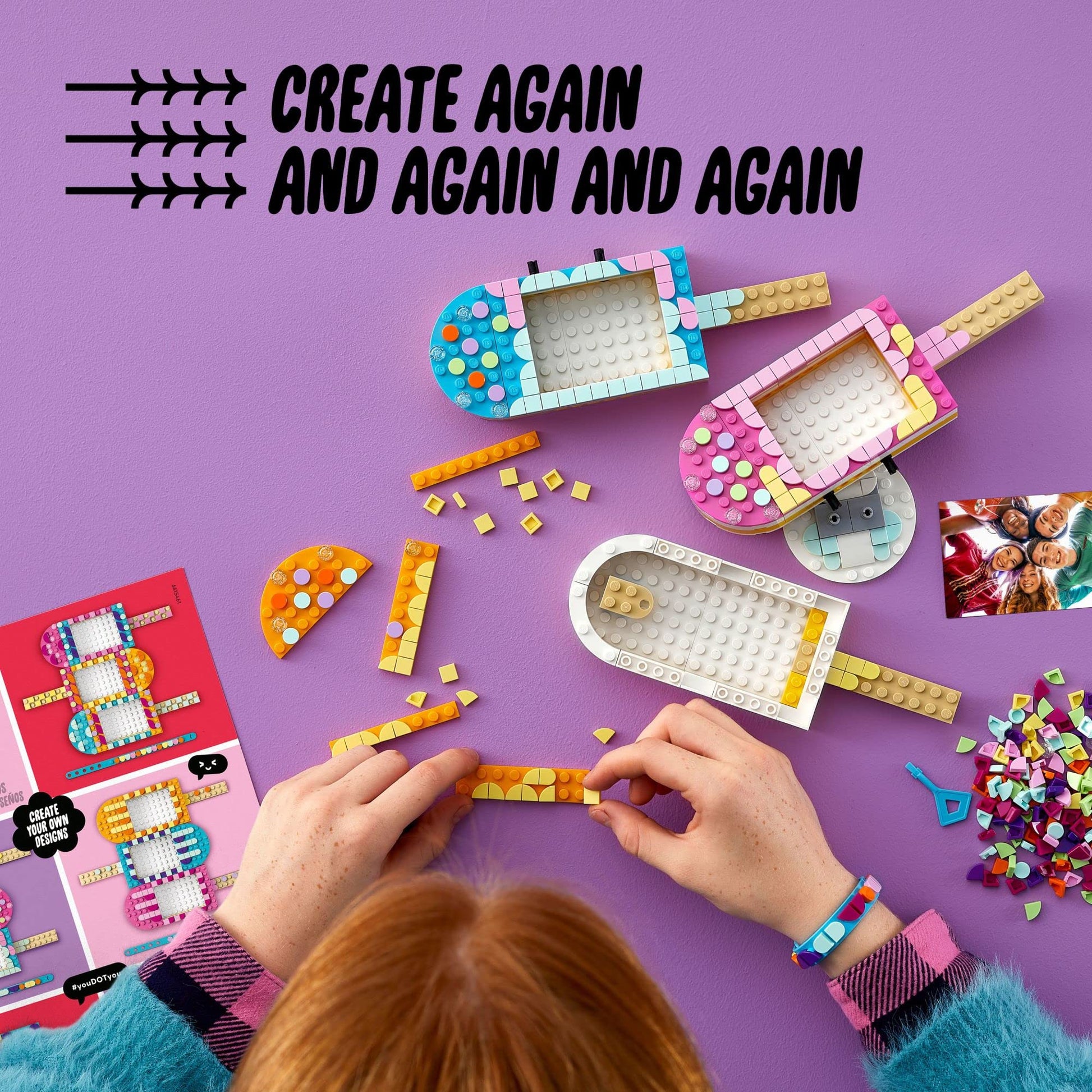 LEGO DOTS Ice Cream Picture Frames & Bracelet 41956 Craft Building Toy Set for Girls, Boys, and Kids Ages 6+; Customizable Holder Kit for Photos or