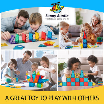 SUNNY AUNTIE Magnetic Tiles STEM Toys Building Set, Ages 3+ - 180 Pieces
