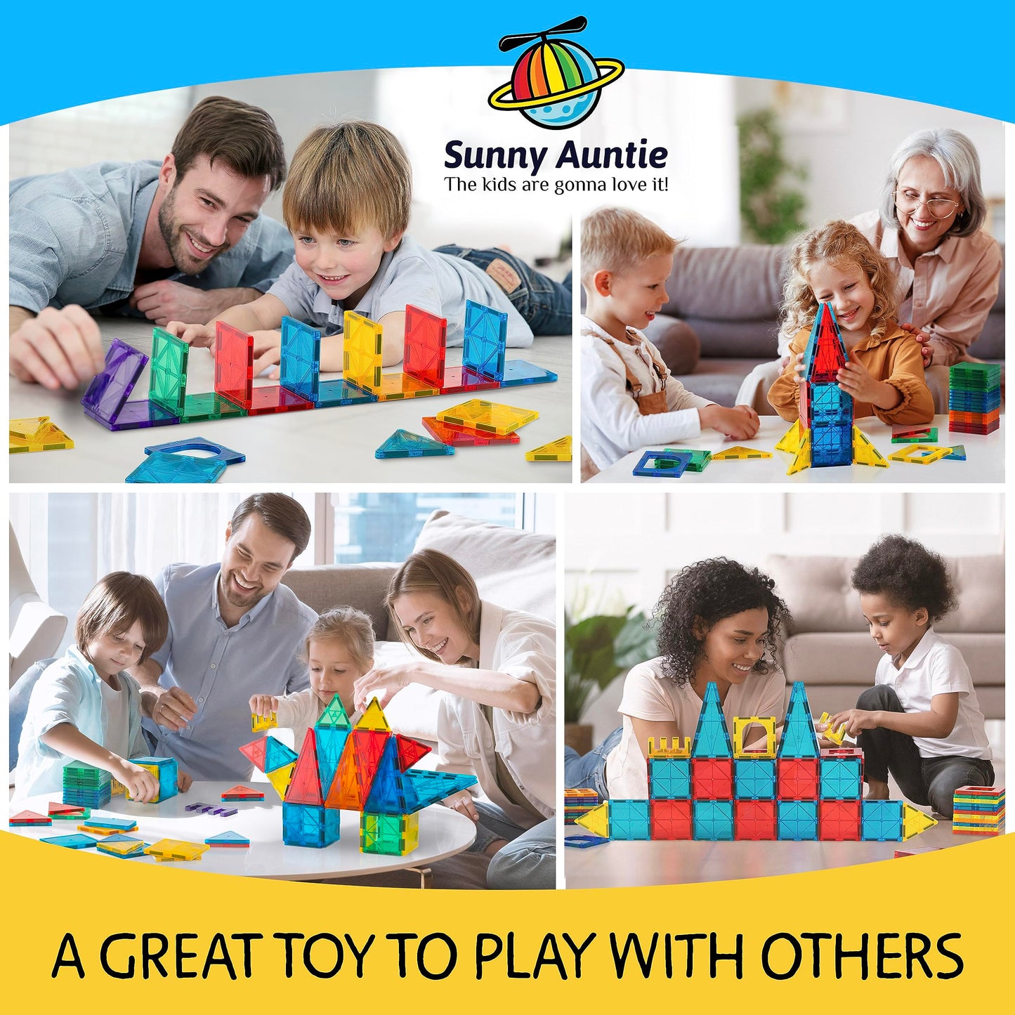 SUNNY AUNTIE Magnetic Tiles 100 PCS with 2 Cars - Magnetic Building Tiles STEM Toy for Kids Ages 3-8, Magnet Construction Set for Boys & Girls