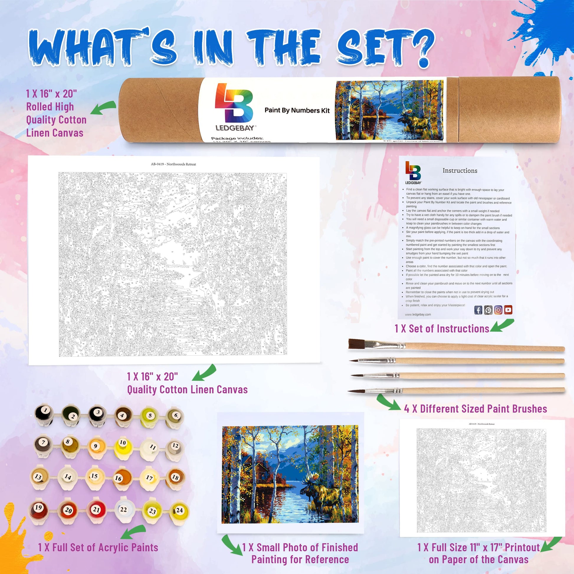 Ledgebay DIY Paint by Numbers Kit for Adults Unframed Canvas: Beginner to Advanced Paint by Numbers Kit Kits Include Acrylic Paint set 4 Brushes