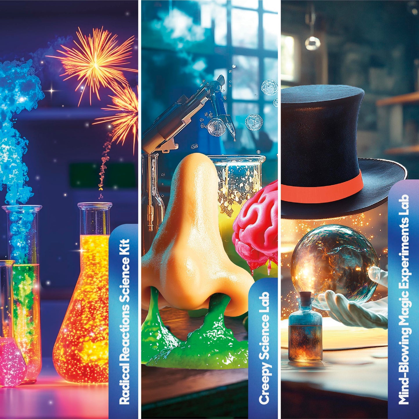 Discovery 3-in-1 Science Station for Kids| 84 Science Experiment Kit| Erupting Volcano, Glow Slime, Brain Dissection, Magic Potions| STEM Chemistry
