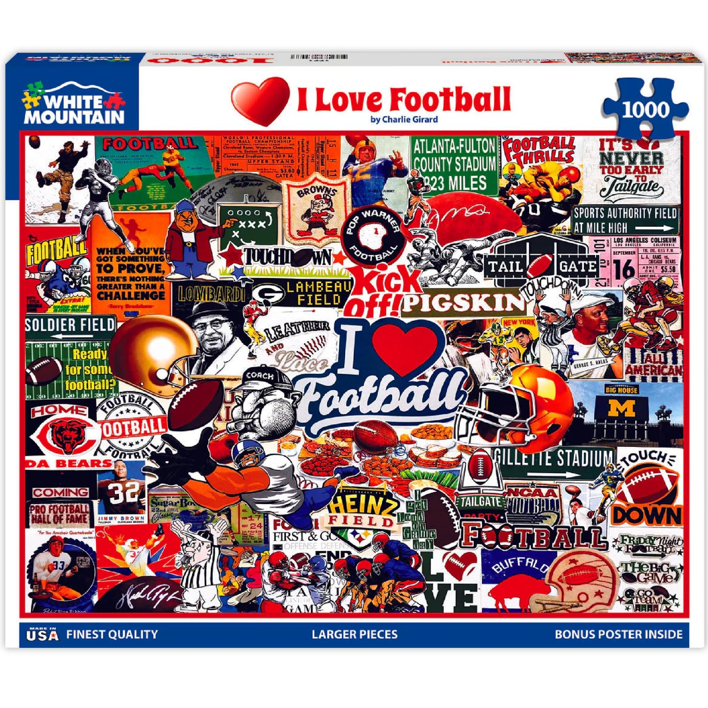 White Mountain 1000 Piece Jigsaw Puzzle s Sports Collage, I Love Football