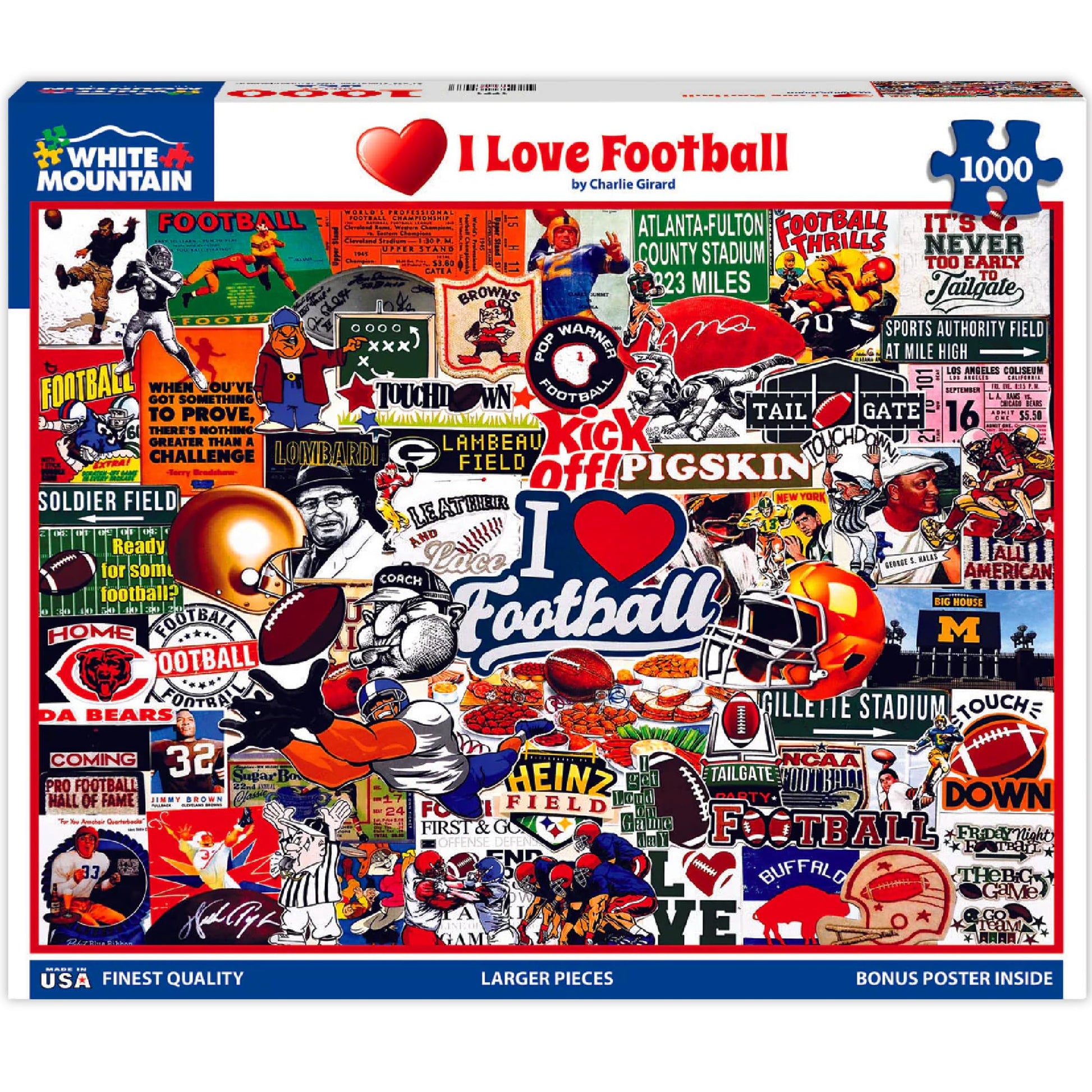 White Mountain 1000 Piece Jigsaw Puzzle s Sports Collage, I Love Football