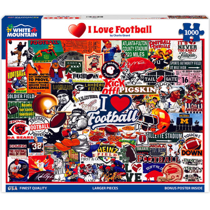 White Mountain 1000 Piece Jigsaw Puzzle s Sports Collage, I Love Football