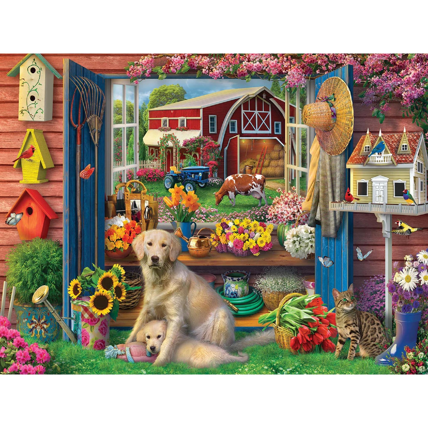 White Mountain 500 Piece Jigsaw Puzzle Farm Spring Flower Dog, Garden Shed