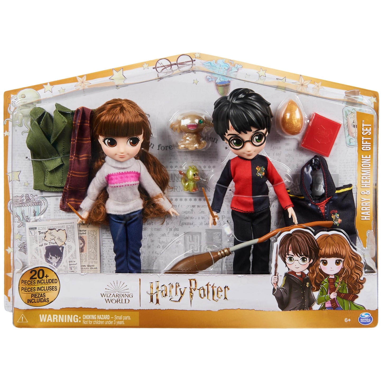 Wizarding World Harry Potter, 8-inch Harry Potter & Hermione Granger Dolls & Accessories Gift Set, over 20 Pieces, Kids Toys for Ages 6 and up