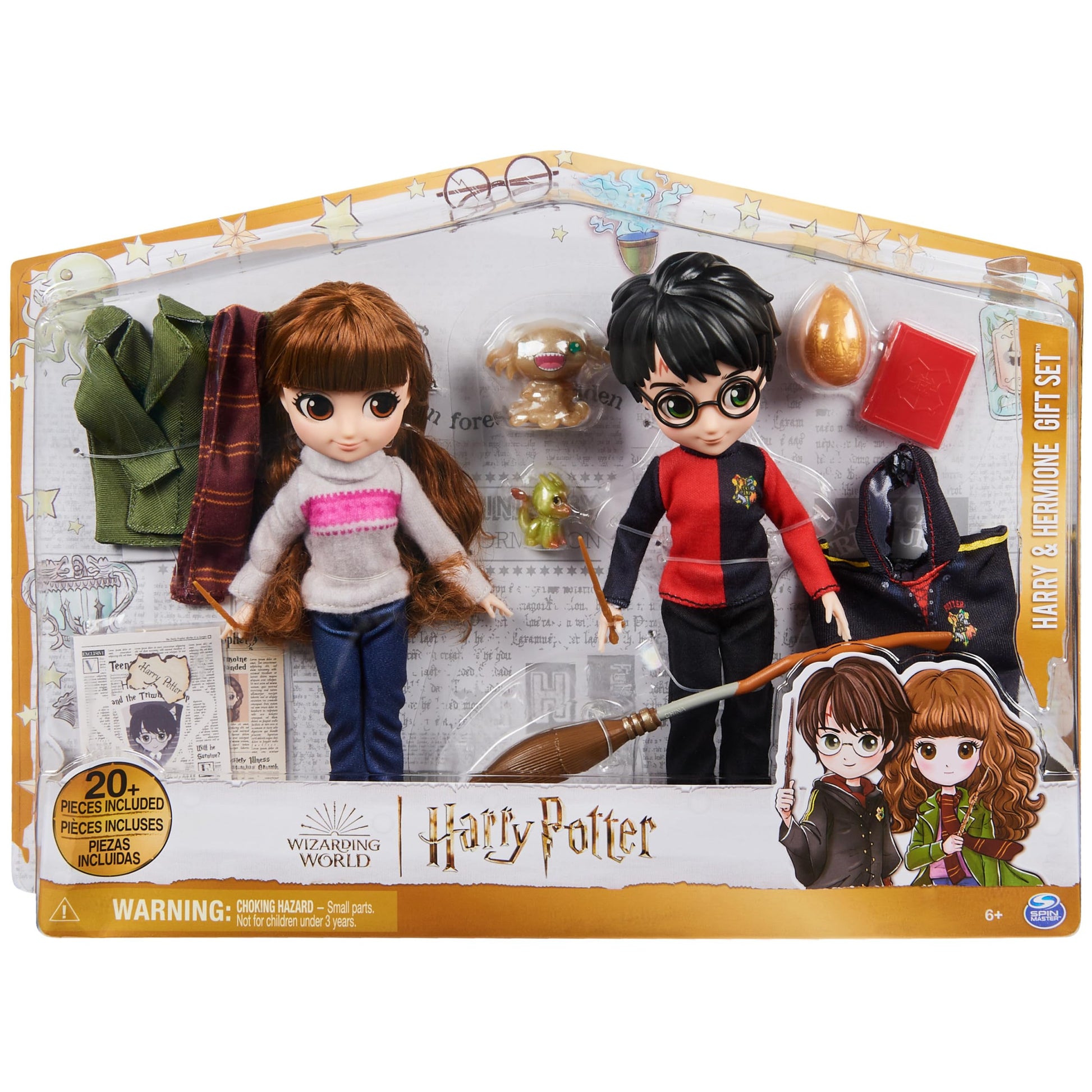 Wizarding World Harry Potter, 8-inch Harry Potter & Hermione Granger Dolls & Accessories Gift Set, over 20 Pieces, Kids Toys for Ages 6 and up