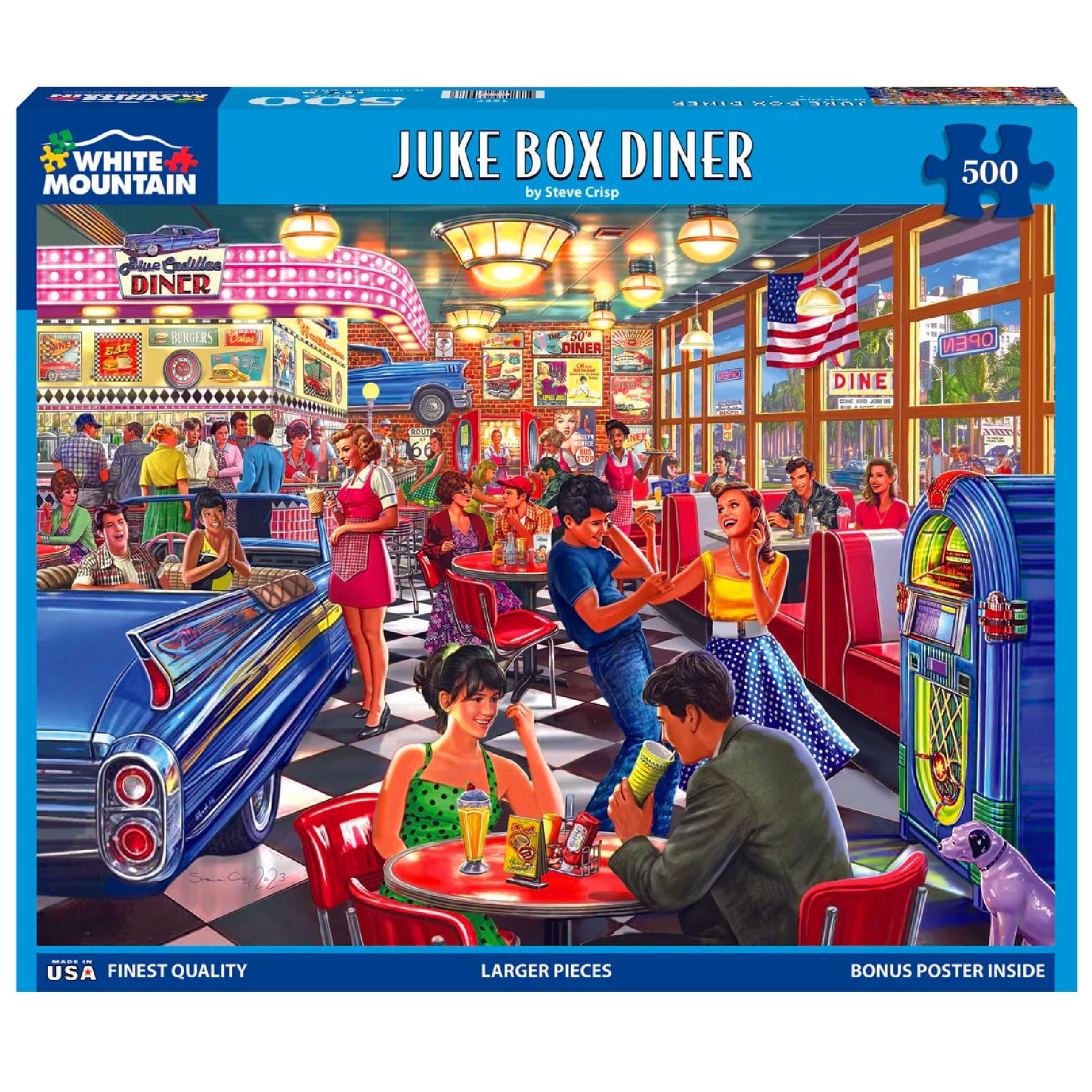 White Mountain 500 Piece Jigsaw Puzzle Fun Nostalgic 20th, Juke Box Diner