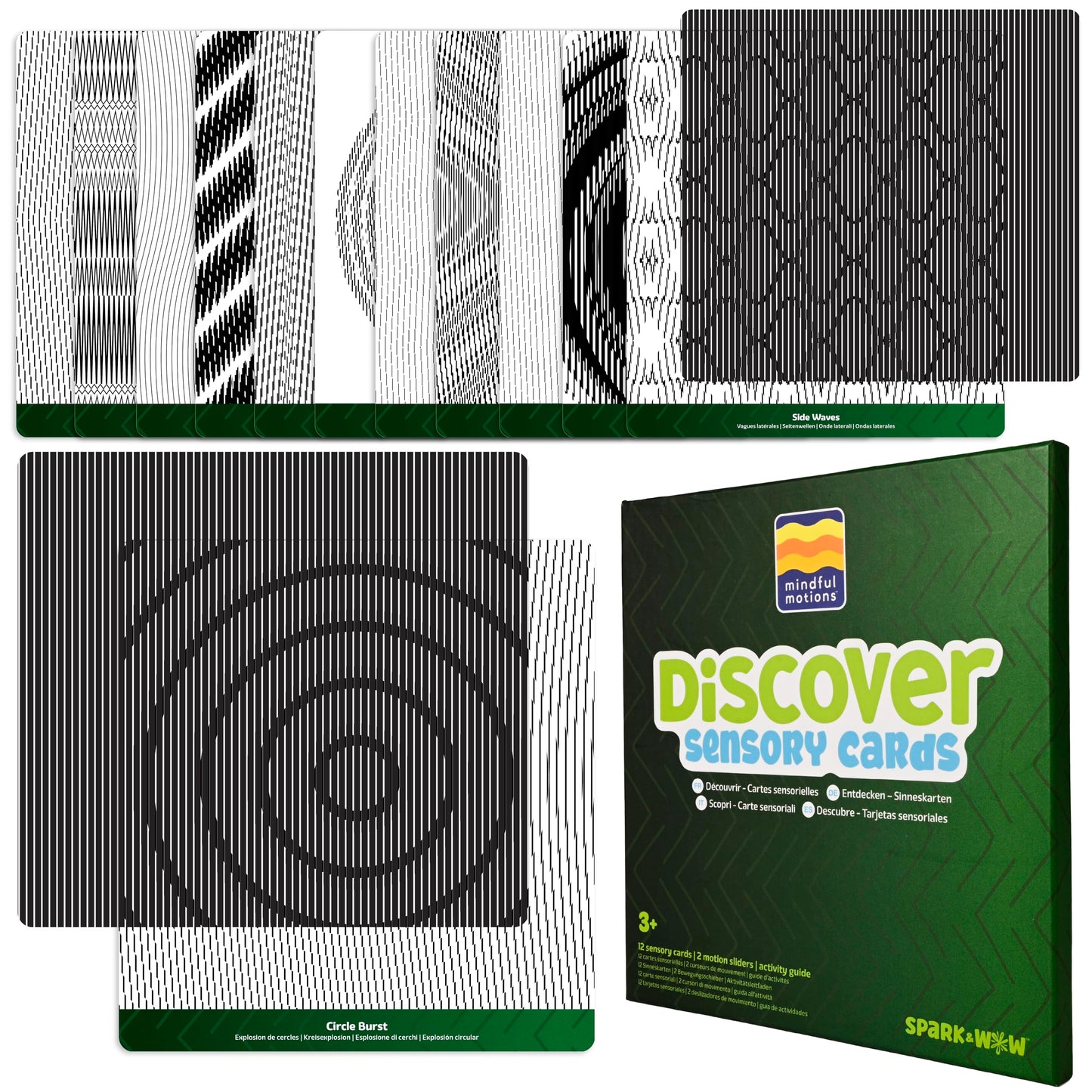 Mindful Motions Sensory Cards, Discover, 12 Dynamic Patterns and 2 Sliders