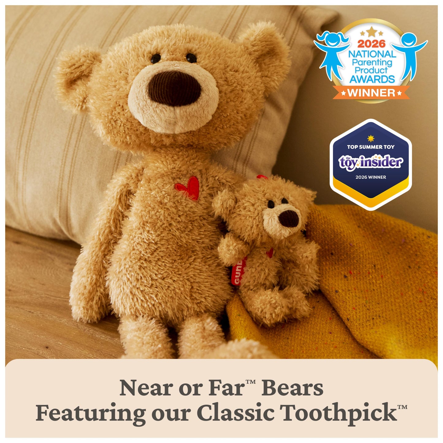 GUND Near or Far Bears, 16-Inch Voice Memo Bear & Keychain Bear Set Ages 1+