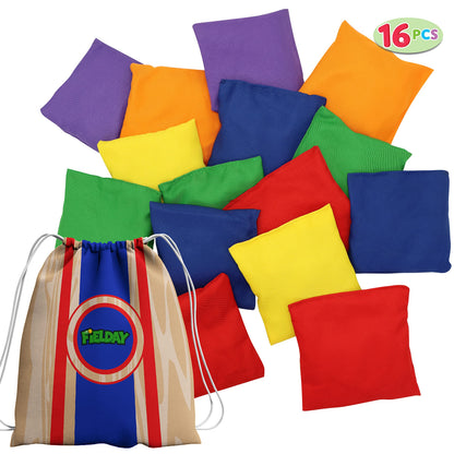 JOYIN 16 Cornhole Bean Bags for Tossing (4.7” x 4.7”), Durable Nylon All-Weather Game, Includes 16 Bean Bags and a Carry Bag, Cornhole Game Set, Party