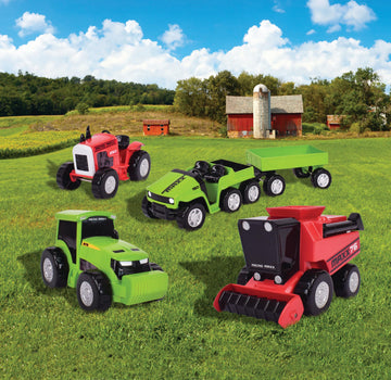Maxx Action Farm Construction 5pk Toy Truck Set, Includes Wagon, 6x6, Modern Tractor, Combine and Vintage Tractor Vehicles with Moving Parts, Cake
