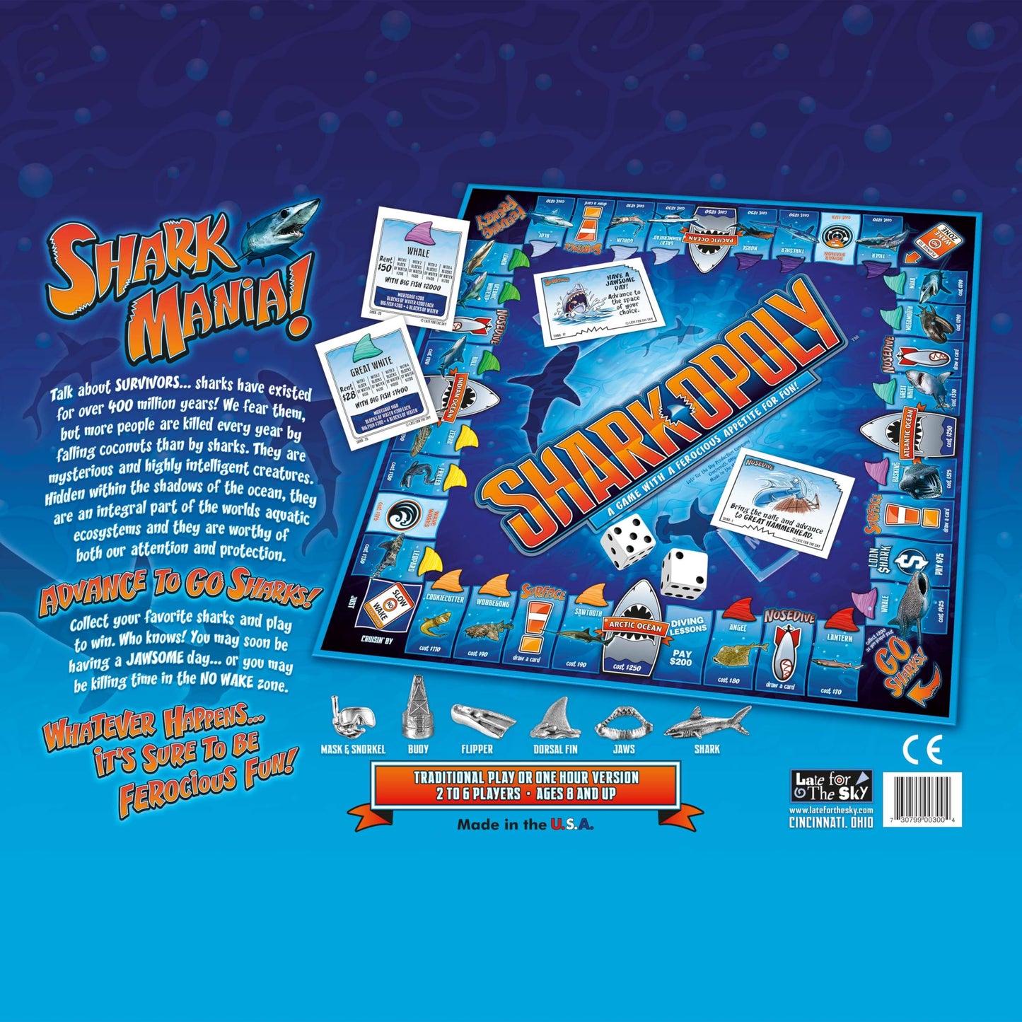 Late for The Sky Sharkopoly Board Game, Family Property Trading Game for 2-6 Players, Ages 8+, Ocean Theme with Shark Tokens, Fun Party Gift for Kids