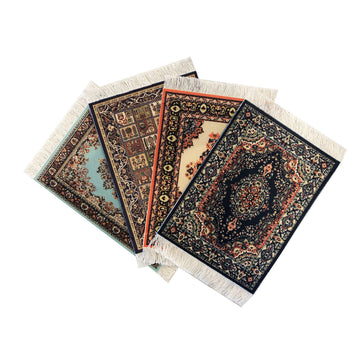 Set of 4 Dollhouse Area Rugs - Miniature Carpet Accessories for Doll Houses, 6 x 4 Inch Rectangular Floor Décor, Oriental Style