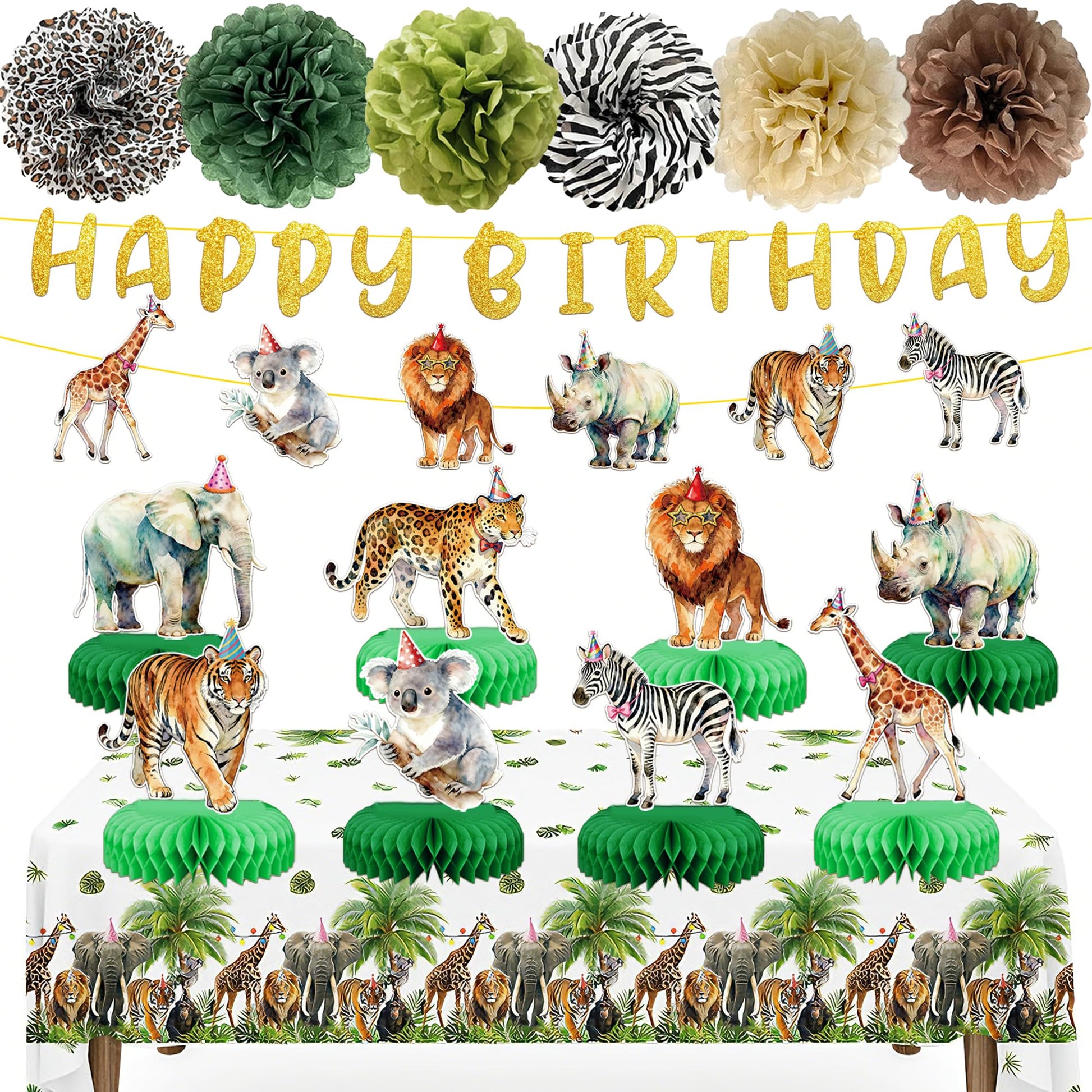Safari Theme Party Decorations Animal Birthday Banner Jungle Tablecloth Centerpieces Hanging Swirl Decorations Animals Party Decorations for Wild
