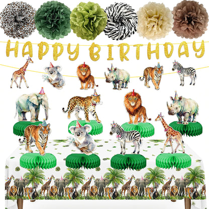Safari Theme Party Decorations Animal Birthday Banner Jungle Tablecloth Centerpieces Hanging Swirl Decorations Animals Party Decorations for Wild