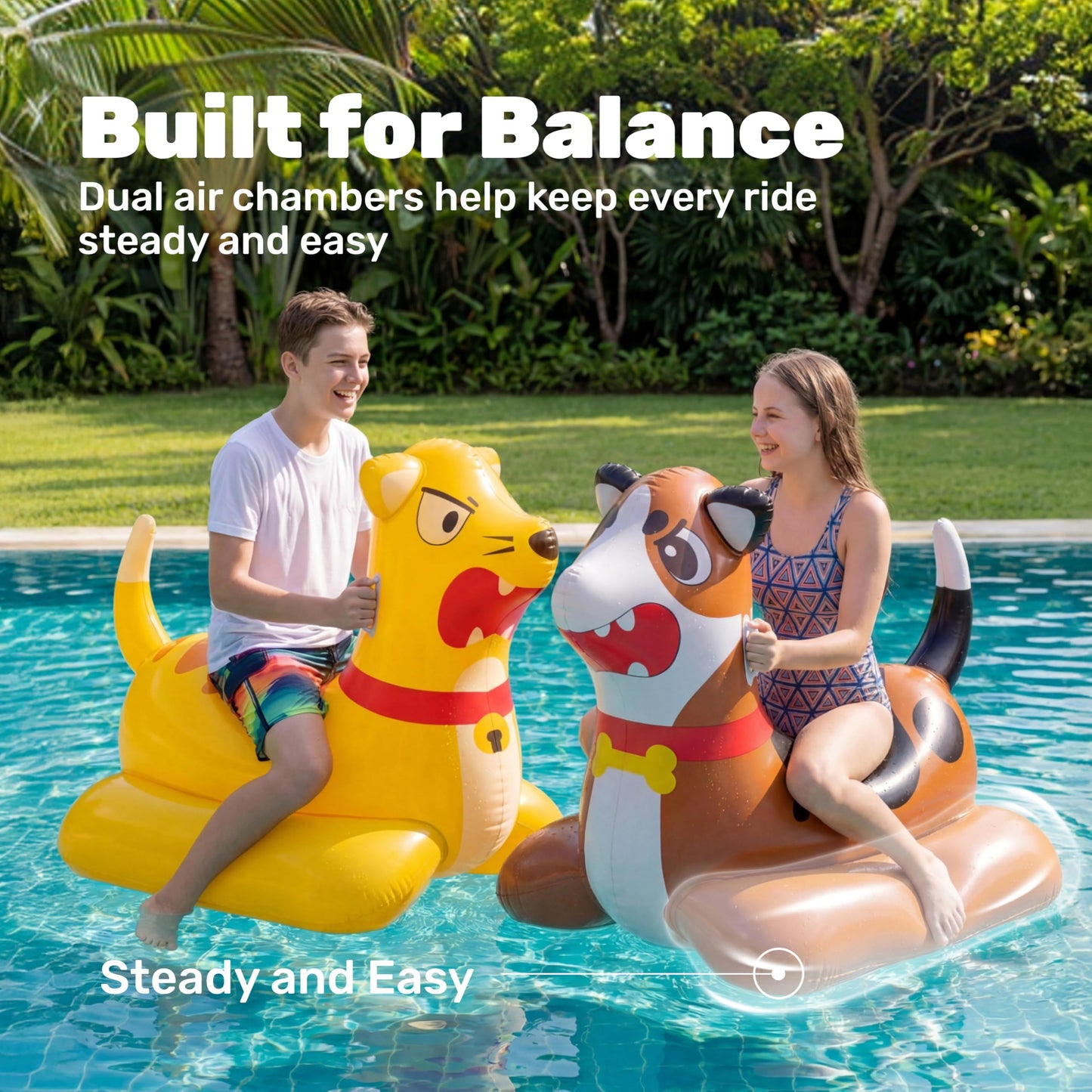 Sloosh Inflatable Pool Float Battle Game Set for Kids & Adults-Includes 2 Giant Ride On Pool Toy Kitten & Puppy for Outdoor Swimming Party Family