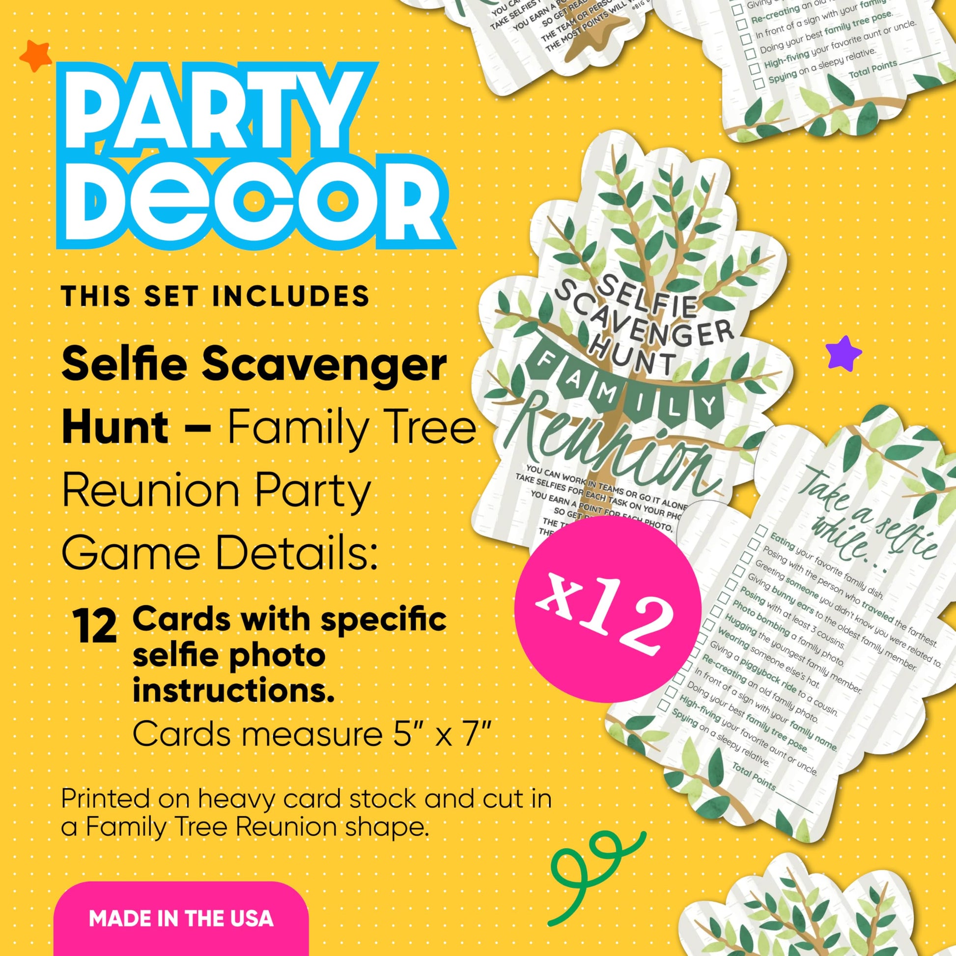 Big Dot of Happiness Tree-Shaped Family Reunion Selfie Scavenger Hunt Cards - Interactive Party Game, 12 Premium Cardstock Photo Challenge Cards