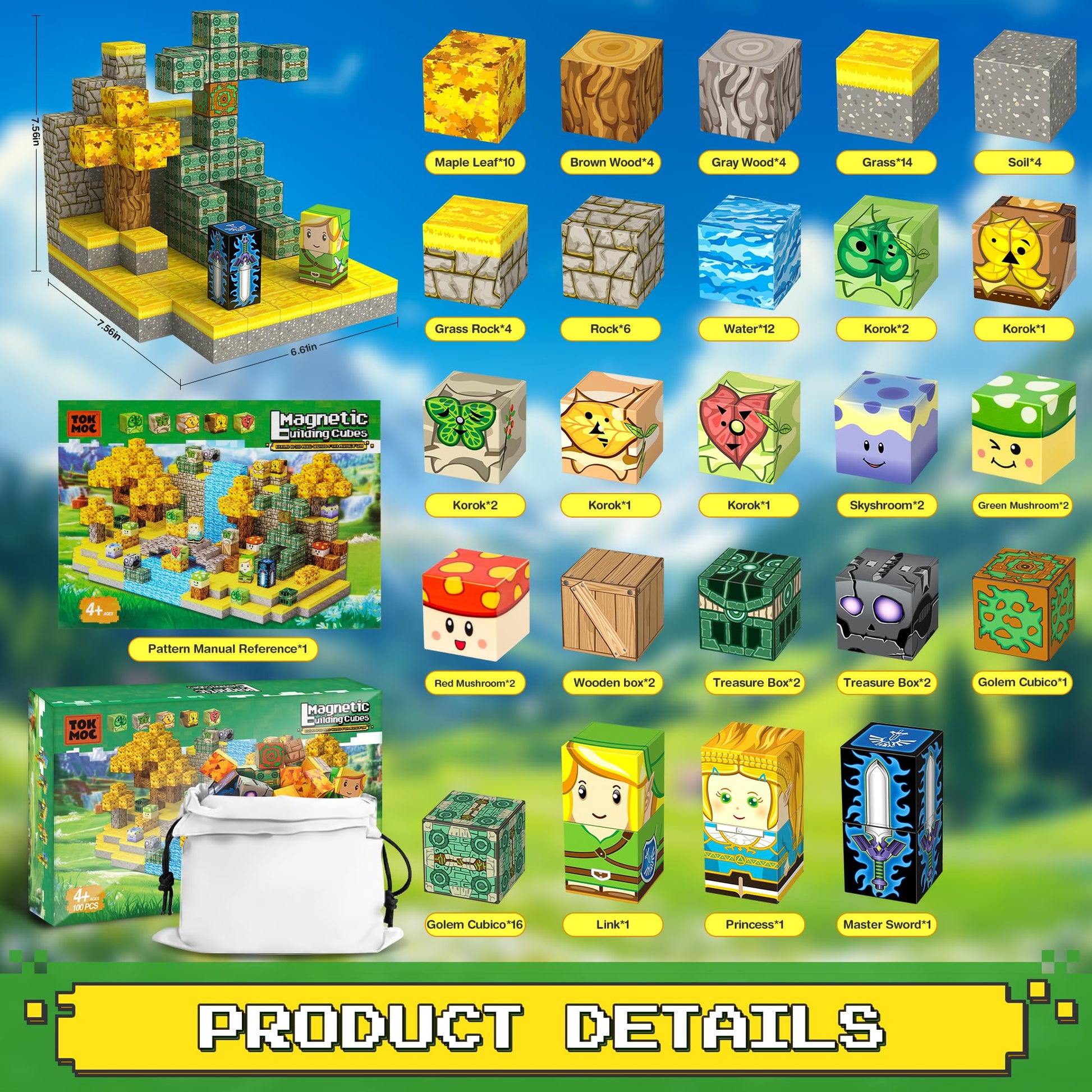 Magnetic Building Blocks for BOTW Fans, Koroks Magnet Cubes Blocks for Kids 5-7, STEM Building Game Sensory Outdoor Toys Christmas Birthday Gift
